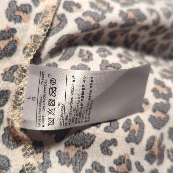 Banana Republic Dress Cheetah Leopard Print brown Rayon 3/4 Balloon Sleeve sz L - Picture 8 of 10